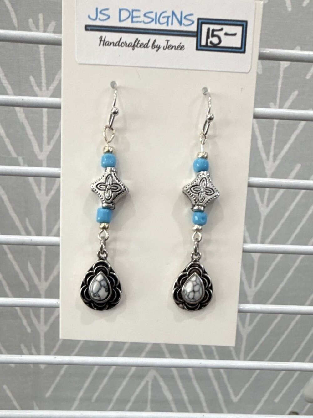 JS Designs Handcrafted Bohemian Silver Plated Turquoise Beaded Dangle Hook